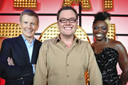 Live At The Apollo. Image shows from L to R: Patrick Kielty, Alan Carr, Andi Osho. Copyright: Open Mike Productions