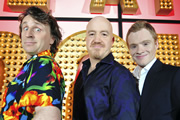 Live At The Apollo. Image shows from L to R: Milton Jones, Andy Parsons, Andrew Lawrence. Copyright: Open Mike Productions