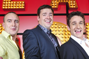 Live At The Apollo. Image shows from L to R: Jimeoin, Jason Manford, Tom Stade. Copyright: Open Mike Productions