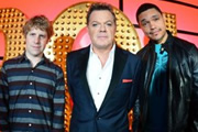 Live At The Apollo. Image shows from L to R: Josh Widdicombe, Eddie Izzard, Trevor Noah. Copyright: Open Mike Productions