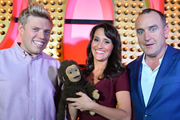 Live At The Apollo. Image shows from L to R: Rob Beckett, Nina Conti, Jimeoin. Copyright: Open Mike Productions