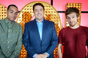 Live At The Apollo. Image shows from L to R: Ben Bailey Smith, Jason Manford, Chris Ramsey. Copyright: Open Mike Productions