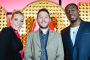 Live At The Apollo. Image shows from L to R: Sara Pascoe, Jon Richardson, Nathan Caton. Copyright: Open Mike Productions