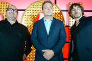 Live At The Apollo. Image shows from L to R: Justin Moorhouse, Hal Cruttenden, Tom Stade. Copyright: Open Mike Productions