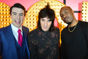 Live At The Apollo. Image shows from L to R: Al Porter, Noel Fielding, Dane Baptiste. Copyright: Open Mike Productions