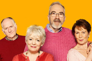 Love And Marriage. Image shows from L to R: Ken Paradise (Duncan Preston), Pauline Paradise (Alison Steadman), Tommy Sutherland (Larry Lamb), Rowan Holdaway (Celia Imrie). Copyright: Tiger Aspect Productions