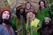 Maid Marian And Her Merry Men. Image shows from L to R: The Sheriff of Nottingham (Tony Robinson), Barrington (Danny John-Jules), Rabies (Howard Lew Lewis), Maid Marian (Kate Lonergan), Robin (Adam Morris), Little Ron (Mike Edmonds). Copyright: BBC