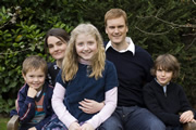 May Contain Nuts. Image shows from L to R: Alfie Chaplin (William Chapman), Alice Chaplin (Shirley Henderson), Molly Chaplin (Bebe Cave), David Chaplin (Darren Boyd), James Chaplin (Andrew Byrne). Copyright: Tiger Aspect Productions