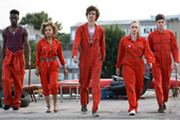 Misfits. Image shows from L to R: Curtis (Nathan Stewart-Jarrett), Alisha (Antonia Thomas), Nathan (Robert Sheehan), Kelly (Lauren Socha), Simon (Iwan Rheon). Copyright: Clerkenwell Films