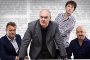 Mock The Week. Image shows from L to R: Hugh Dennis, Dara O Briain, Chris Addison, Andy Parsons. Copyright: Angst Productions