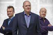 Mock The Week. Image shows from L to R: Hugh Dennis, Dara O Briain, Andy Parsons. Copyright: Angst Productions