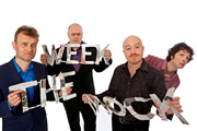 Mock The Week. Image shows from L to R: Hugh Dennis, Dara O Briain, Andy Parsons, Chris Addison. Copyright: Angst Productions
