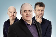 Mock The Week. Image shows from L to R: Andy Parsons, Dara O Briain, Hugh Dennis. Copyright: Angst Productions