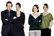 Moving Wallpaper. Image shows from L to R: Jonathan Pope (Ben Miller), Nancy Weeks (Raquel Cassidy), Sam Phillips (Lucy Liemann), Mel Debrou (Elizabeth Berrington). Copyright: Kudos Productions / Red Planet Pictures