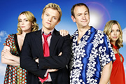 Mutual Friends. Image shows from L to R: Jen Grantham (Keeley Hawes), Martin Grantham (Marc Warren), Patrick Turner (Alexander Armstrong), Liz (Sarah Alexander). Copyright: Hat Trick Productions