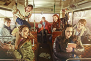 My Mad Fat Diary. Image shows from L to R: Archie (Dan Cohen), Chop (Jordan Murphy), Chloe (Jodie Comer), Danny Two Hats (Darren Evans), Izzy (Ciara Baxendale), Rae Earl (Sharon Rooney), Finn (Nico Mirallegro). Copyright: Tiger Aspect Productions