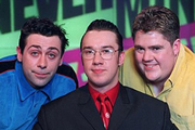 Never Mind The Buzzcocks. Image shows from L to R: Sean Hughes, Mark Lamarr, Phill Jupitus. Copyright: TalkbackThames / BBC