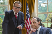 Nixon's The One. Image shows from L to R: Henry Kissinger (Henry Goodman), President Richard Nixon (Harry Shearer). Copyright: Hat Trick Productions