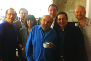 No Pressure To Be Funny - Series 3, Episode 2. Image shows from L to R: Nick Revell, James Sherwood, Bridget Christie, Andy Hamilton, Matt Forde, Paul Mason, Alistair Barrie