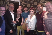 No Pressure To Be Funny. Image shows from L to R: Nick Revell, Steve Richards, Alistair Barrie, Max Keiser, Jay Foreman, Aisling Bea, Paul Sinha, Kevin Day