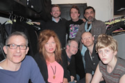 No Pressure To Be Funny. Image shows from L to R: Nick Revell, Suzanne Moore, James O'Brien, Joe Wells, Robin Ince, Alex Andreou, Alistair Barrie, Pippa Evans