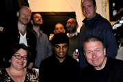 No Pressure To Be Funny. Image shows from L to R: Daphna Baram, Alistair Barrie, James O'Brien, Nick Revell, Don Biswas, Chris Neill, Matt Forde, Steve Gribbin
