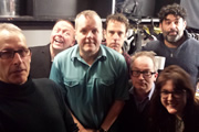 No Pressure To Be Funny. Image shows from L to R: Nick Revell, Steve Gribbin, Kevin Day, Nick Doody, Robin Ince, Alex Andreou, Gráinne Maguire