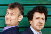 The Now Show. Image shows from L to R: Hugh Dennis, Steve Punt. Copyright: BBC