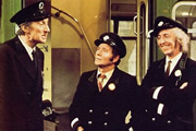 On The Buses. Image shows from L to R: Inspector Blake (Stephen Lewis), Stan Butler (Reg Varney), Jack Harper (Bob Grant). Copyright: London Weekend Television