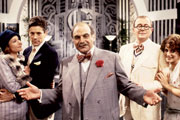 Once In A Lifetime. Image shows from L to R: May Daniels (Zoë Wanamaker), Jerry Hyland (Kristoffer Tabori), Herman Glogauer (David Suchet), George Lewis (Niall Buggy). Copyright: BBC