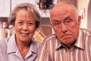 One Foot In The Grave. Image shows from L to R: Margaret Meldrew (Annette Crosbie), Victor Meldrew (Richard Wilson). Copyright: BBC