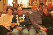 Only Fools And Horses. Image shows from L to R: Raquel (Tessa Peake-Jones), Del (David Jason), Rodney (Nicholas Lyndhurst), Cassandra (Gwyneth Strong). Copyright: BBC