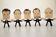 Monty Python Paper People. Image shows from L to R: Michael Palin, Eric Idle, Terry Jones, Terry Gilliam, John Cleese