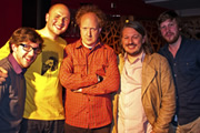 Pappy's Flatshare Slamdown Podcast. Image shows from L to R: Matthew Crosby, Tom Parry, Andy Zaltzman, Richard Herring, Ben Clark