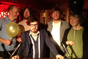 Pappy's Flatshare Slamdown Podcast. Image shows from L to R: Tom Parry, David Earl, Matthew Crosby, Ben Clark, Josh Widdicombe