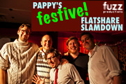 Pappy's Festive Flatshare Slamdown 2011. Image shows from L to R: Humphrey Ker, Tom Parry, Matthew Crosby, Ben Clark, Iain Lee