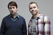 Peep Show. Image shows from L to R: Mark Corrigan (David Mitchell), Jeremy Usbourne (Robert Webb). Copyright: Objective Productions