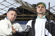 People Just Do Nothing. Image shows from L to R: Beats (Hugo Chegwin), Grindah (Allan Mustafa). Copyright: Roughcut Television