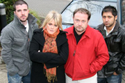 Pick Ups. Image shows from L to R: Dave (Phil Rowson), Lind (Sally Lindsay), Mike (John Thomson), Alan (Ash Tandon). Copyright: BBC