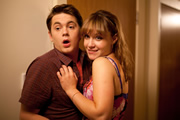 Pramface. Image shows from L to R: Jamie Prince (Sean Michael Verey), Laura Derbyshire (Scarlett Alice Johnson). Copyright: BBC / Little Comet