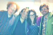 Richard Herring's Edinburgh Fringe Podcast 2011. Image shows from L to R: Andy Zaltzman, Richard Herring, Nadia Kamil, John-Luke Roberts