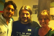 Richard Herring's Edinburgh Fringe Podcast 2012. Image shows from L to R: Ahir Shah, Richard Herring, Janet Ellis