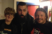 Richard Herring's Edinburgh Fringe Podcast 2013. Image shows from L to R: Sarah Campbell, Scroobius Pip, Richard Herring