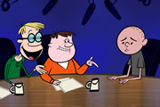 The Ricky Gervais Show. Image shows from L to R: Stephen Merchant, Ricky Gervais, Karl Pilkington. Copyright: Media Rights Capital / Wildbrain