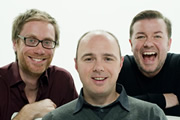 The Ricky Gervais Show. Image shows from L to R: Stephen Merchant, Karl Pilkington, Ricky Gervais. Copyright: Media Rights Capital / Wildbrain