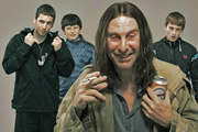 Shameless. Image shows from L to R: Ian Gallagher (Gerard Kearns), Liam Gallagher (Joseph Furnace), Frank Gallagher (David Threlfall), Carl Gallagher (Elliott Tittensor). Copyright: Company Pictures