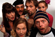 Spaced. Image shows from L to R: Marsha Klein (Julia Deakin), Mike Watt (Nick Frost), Daisy Steiner (Jessica Hynes), Brian Topp (Mark Heap), Tim Bisley (Simon Pegg), Twist Morgan (Katy Carmichael). Copyright: London Weekend Television