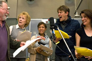 Spending My Inheritance. Image shows from L to R: Brian (Kenneth Cranham), Liz (Judy Parfitt), Jess (Antonia Thomas), Harry (Kris Marshall), Jo (Raquel Cassidy). Copyright: BBC