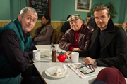 Only Fools And Horses - Sport Relief. Image shows from L to R: Rodney (Nicholas Lyndhurst), Del (David Jason), David Beckham. Copyright: BBC