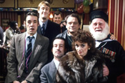 Only Fools And Horses. Image shows from L to R: Trigger (Roger Lloyd Pack), Rodney (Nicholas Lyndhurst), Mike (Kenneth MacDonald), Del (David Jason), Marlene (Sue Holderness), Uncle Albert (Buster Merryfield)